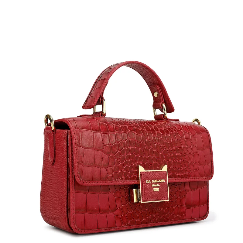 Da Milano Small Croco Leather Satchel - Plumberry